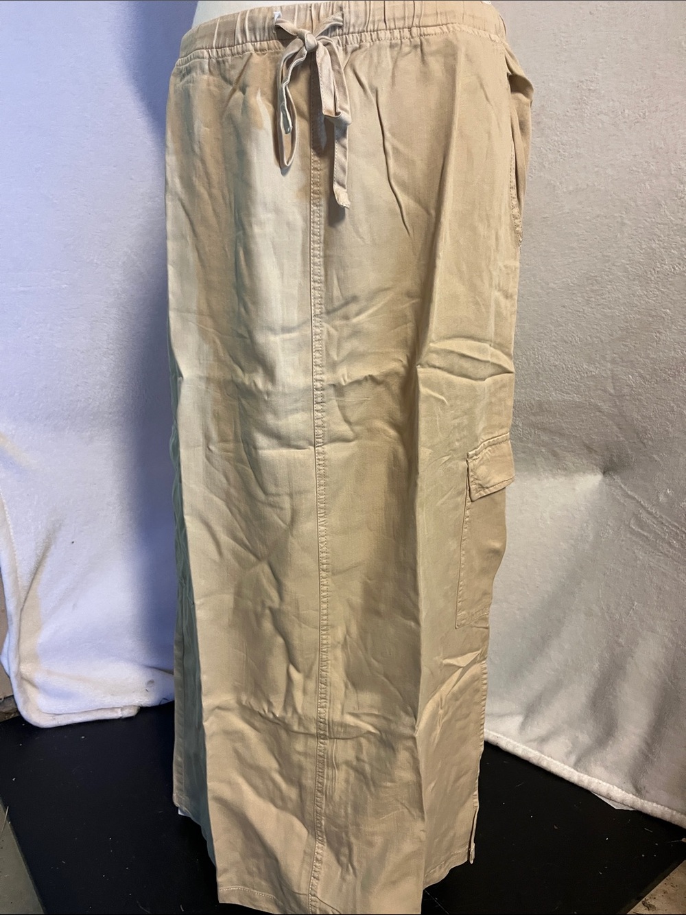 Nostalgia Beige Maxi Cargo Skirt tencel